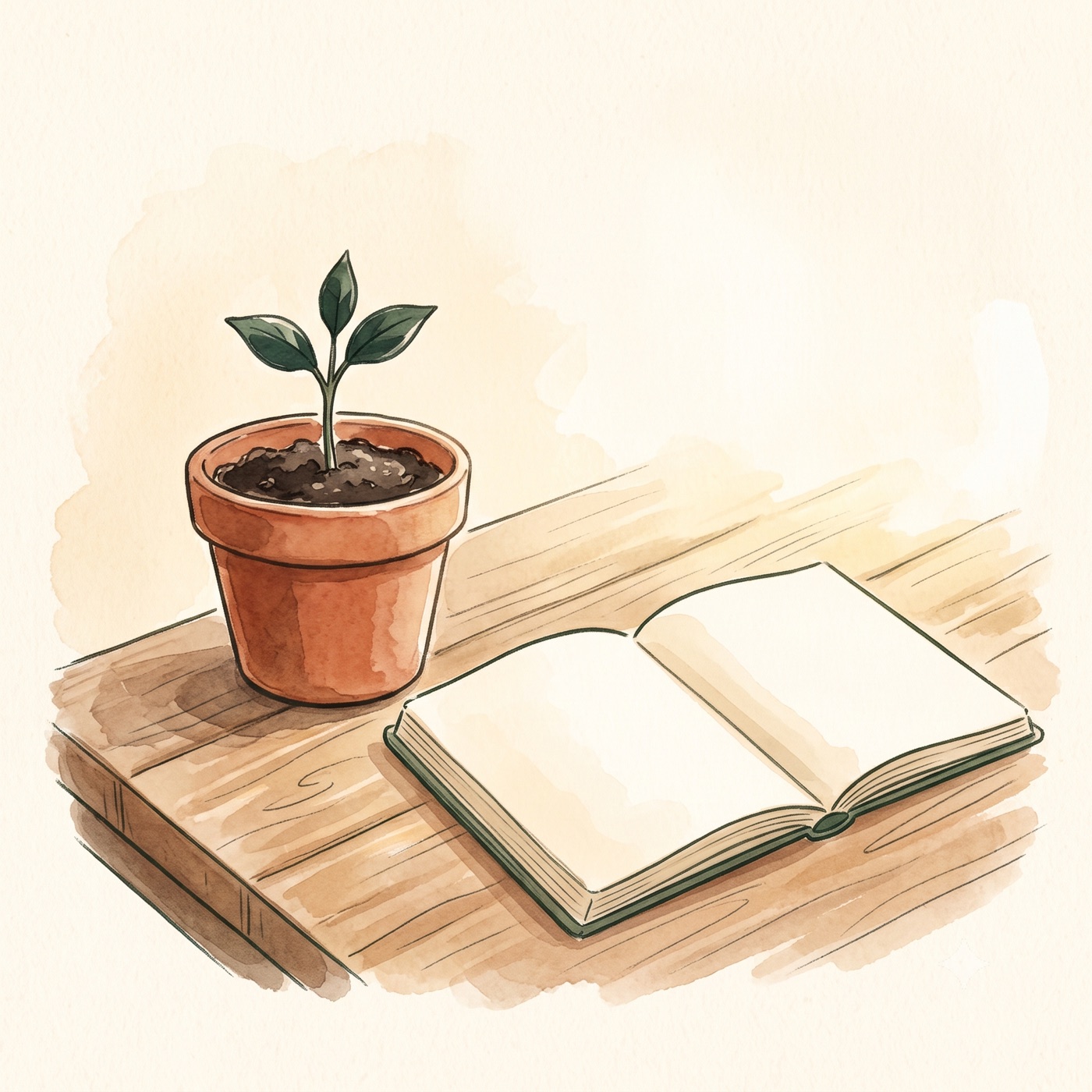 鉢植えから芽が伸びる、ご提案と成長のイメージイラスト